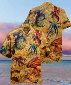 Dragon Map Print Polyester Hawaiian Shirt- For men and women - Fanshubus