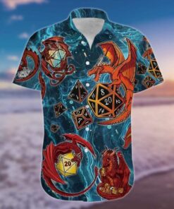 Dragon Playing Dice Blue Hawaiian Shirt - For Men and Women - Fanshubus