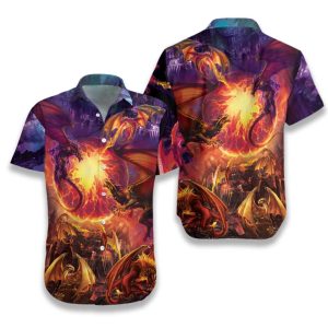 Dragons With Breathing Fire Art Hawaiian Shirt- For men and women - Fanshubus