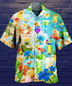 Drinking Cocktail Flower Beach Hawaiian Shirt - For Men and Women - Fanshubus