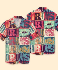 Drum Shirt Color Text Vintage 3D Hawaiian Shirt Shirt- For men and women - Fanshubus