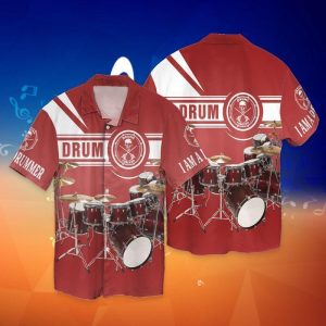 Drummer Shirt -  Red White Drummer 3D Hawaiian Shirt Shirt - For Men and Women - Fanshubus