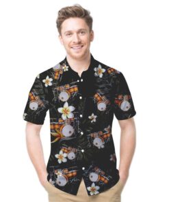 Drums Tropical Flowers Men Hawaiian Shirt -  Summer Shirt -  Beach Shirts For Instrument Lovers .