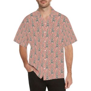 Eiffel Tower Flower Background Pattern Print Desig Men's All Over Print Hawaiian Shirt- For men and women - Fanshubus