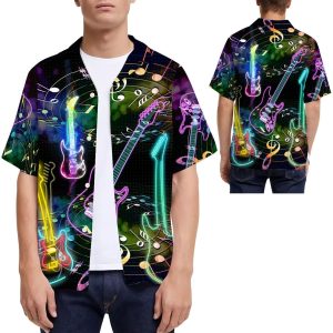 Electric Guitar Musical Note Pattern Hawaiian Shirt -  Summer Shirt -  Beach Shirts For Men For Guitar Lovers .