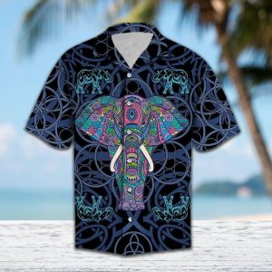 Elephant Blue Mandala Hawaiian Shirt | For Men &amp; Women | Adult |- For men and women - Fanshubus