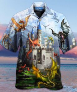 Fantasy Dragons On The Castle Hawaiian Shirt- For men and women - Fanshubus