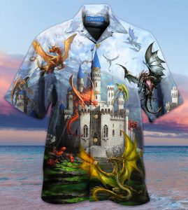 Fantasy Dragons On The Castle Hawaiian Shirt- For men and women - Fanshubus
