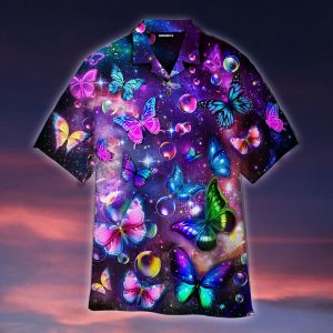 Fantasy Galaxy Neon Butterflies Hawaiian Shirt- For men and women - Fanshubus