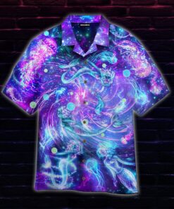 Fantasy Mermaid And Neon Jellyfish Hawaiian Shirt- For men and women - Fanshubus