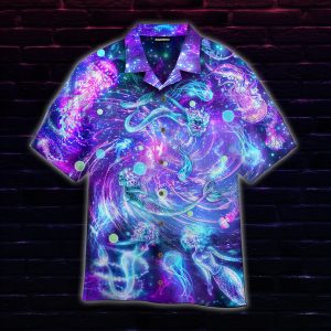 Fantasy Mermaid Neon Jellyfish Hawaiian Shirt- For men and women - Fanshubus