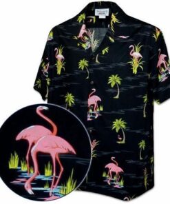 Ferocious Flamingo Black Hawaiian Shirt Made In Hawaii -  Summer Shirt -  Beach Shirts .