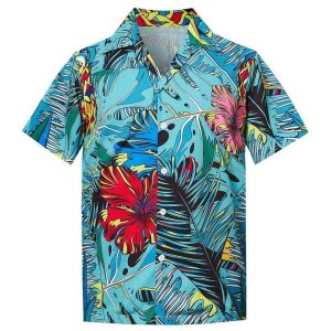 Find MenS Hawaiian Shirt Summer Flowers Leaves Printing - Fanshubus
