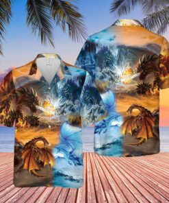 Fire Ice Dragons Battle Aloha Hawaiian Shirt- For men and women - Fanshubus