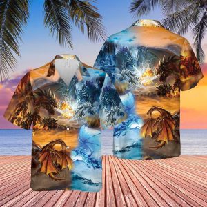 Fire Ice Dragons Battle Aloha Hawaiian Shirt- For men and women - Fanshubus