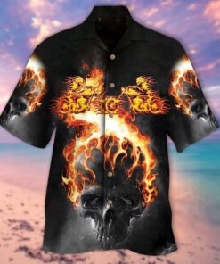 Fire Skull Halloween Hawaiian Shirt- For men and women - Fanshubus