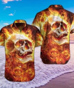 Fire Skull Orange Amazing Design Hawaiian Shirt- For men and women - Fanshubus