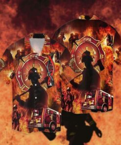 Firefighter Fire Scene 3D Full Print Hawaiian Shirt Shirt- For men and women - Fanshubus