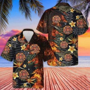Firefighter Flaming Tropical Hawaiian Shirt- For men and women - Fanshubus