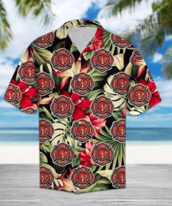 Firefighter Floral Red Awesome Design Hawaiian Shirt- For men and women - Fanshubus