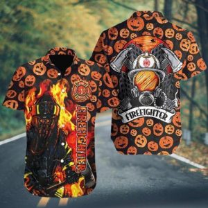 Firefighter Orange Black Unique Design Hawaiian Shirt- For men and women - Fanshubus