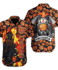 Firefighter Pumpkin Halloween Hawaiian Shirt- For men and women - Fanshubus