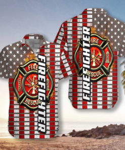 Firefighter Red Flag Unisex Hawaiian Shirt - For Men and Women - Fanshubus