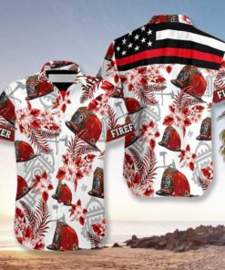 Firefighter Red Hat Red Line Hawaiian Shirt- For men and women - Fanshubus