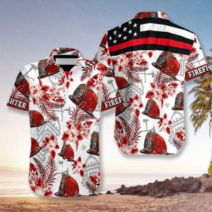 Firefighter Red Hat Red Line Hawaiian Shirt- For men and women - Fanshubus