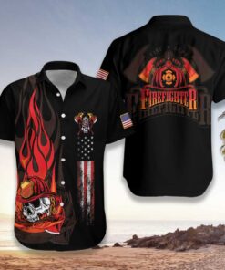 Firefighter Skull Flame Hawaiian Shirt- For men and women - Fanshubus