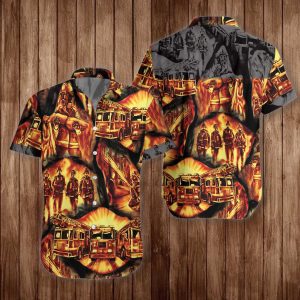Firefighter Symbol In Fire Hawaiian Shirt | For Men &amp; Women | Adult |- For men and women - Fanshubus
