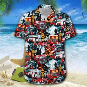 Firefighter Trucks All Over Print Hawaiian Shirt  -  Crazy Funny Vintage Hawaiian Shirt - For Men and Women Fanshubus
