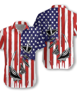 Fish Hook American Flag Hawaiian Shirt- For men and women - Fanshubus