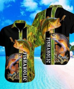 Fishaholic Black Green Hawaiian Shirt- For men and women - Fanshubus