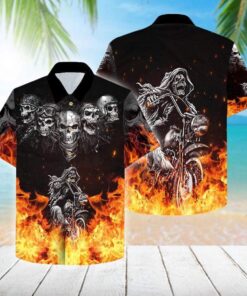 Flame Skull Hawaiian Shirt - For Men and Women - Fanshubus