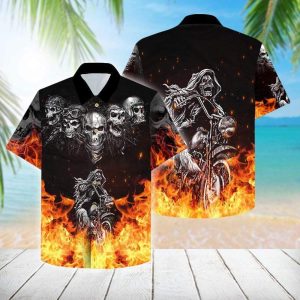 Flame Skull Hawaiian Shirt - For Men and Women - Fanshubus