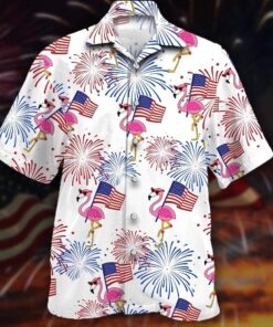 Flamingo and Flag Hawaiian Shirt .