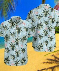 Flamingo And Palm Tree Hawaiian Shirt  -  Hawaiian Shirt For Men  -  Hawaiian Shirt For Women