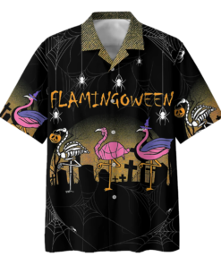 Flamingo Cat Halloween Hawaiian Shirt- For men and women - Fanshubus