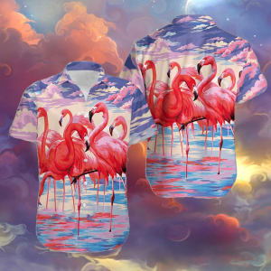 Flamingo Colorful Clouds Unisex Hawaiian Shirt | Hawaiian Shirt For Men |- For men and women - Fanshubus