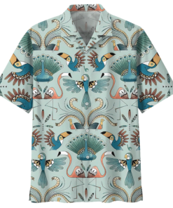 Flamingo Peacock Bird Hawaiian Shirt- For men and women - Fanshubus