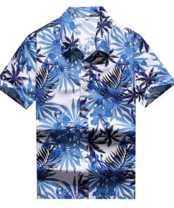 Floral LeavesBlue Nice Design Unisex Hawaiian Shirt- For men and women - Fanshubus