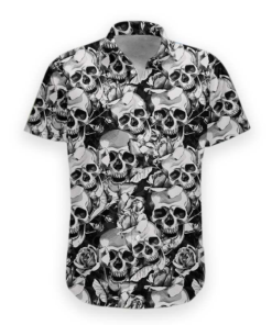 Flower Skull Black And White Hawaiian Shirt  -  Crazy Funny Hawaiian Shirt  -  Vintage Hawaiian Shirt - For Men and Women Fanshubus