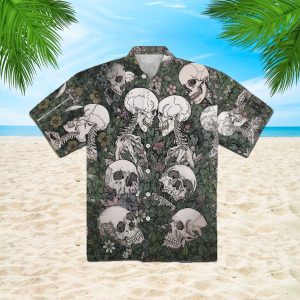 Flowers Flora Skeleton Skull Halloween Hawaiian Shirt- For men and women - Fanshubus