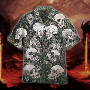 Flowers Flora Skeleton Skull Halloween Hawaiian Shirt | For Men &amp; Women | Adult |- For men and women - Fanshubus