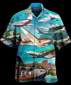 Fly To Hawaii Aircraft Blue Nice Design Hawaiian Shirt- For men and women - Fanshubus