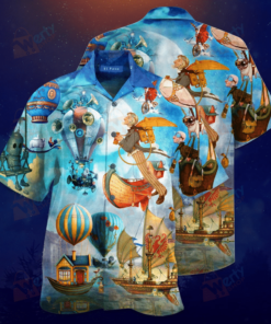 Flying Steampunk World Hawaiian Shirt - For Men and Women - Fanshubus