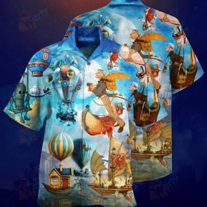 Flying Steampunk World Hawaiian Shirt- For men and women - Fanshubus