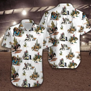 For Men And Women -  Rodeo Cowboy White Hawaiian Shirt  -  Crazy Funny Hawaiian Shirt  -  Western Vintage Hawaiian Shirt - For Men and Women Fanshubus