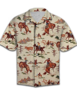 For Men And Women -  Vintage Rodeo Unisex Hawaiian Shirt  -  Crazy Funny Hawaiian Shirt  -  Western Cowboy Riding Horse Vintage Hawaiian Shirt - For Men and Women Fanshubus